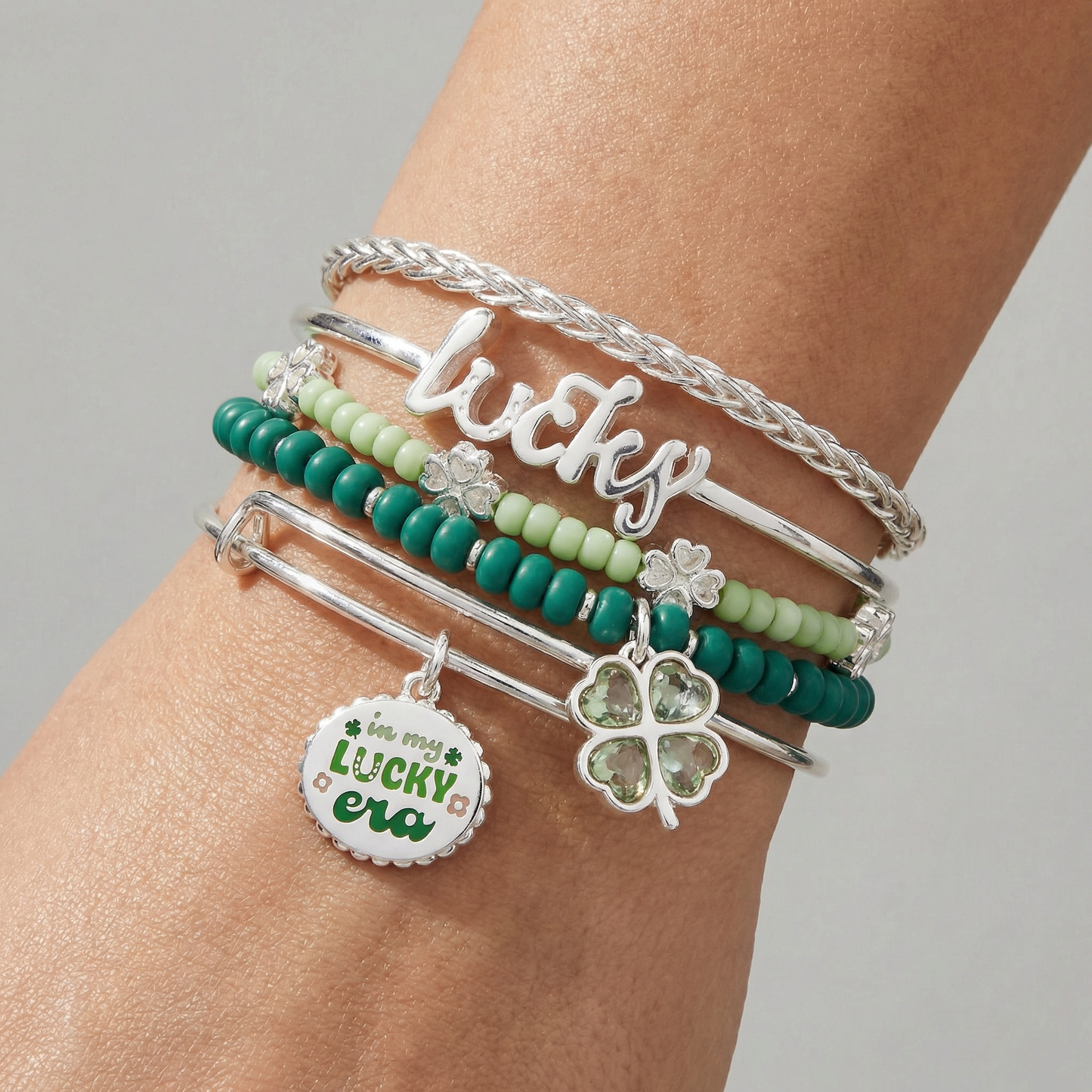 St. Patrick’s Day Set of 5 Bracelets Silver