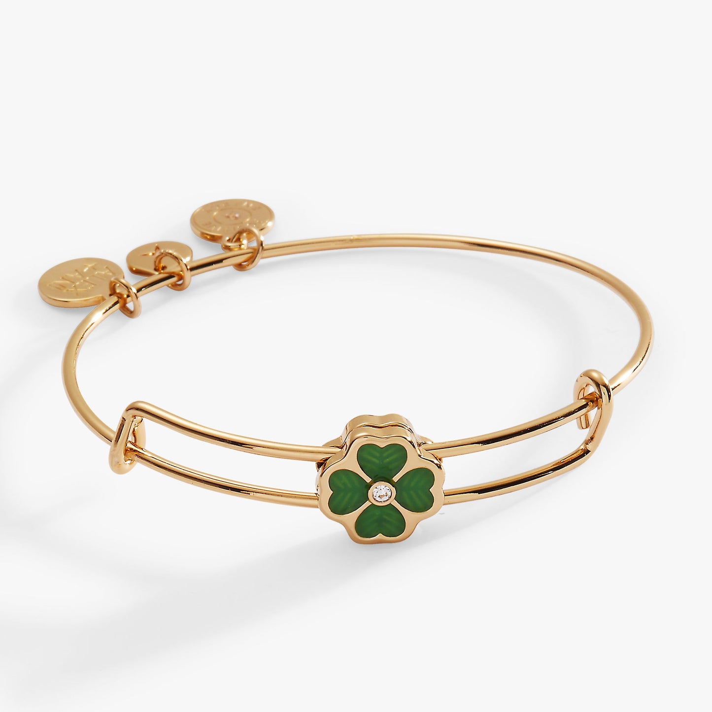 Four-Leaf Clover Slider Charm Bangle Gold