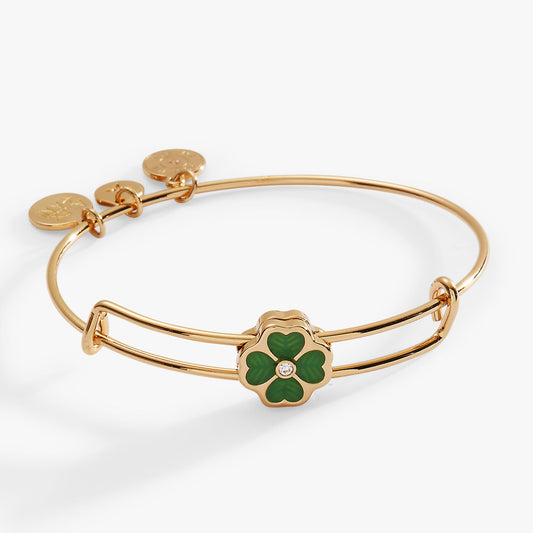 Four-Leaf Clover Slider Charm Bangle Gold