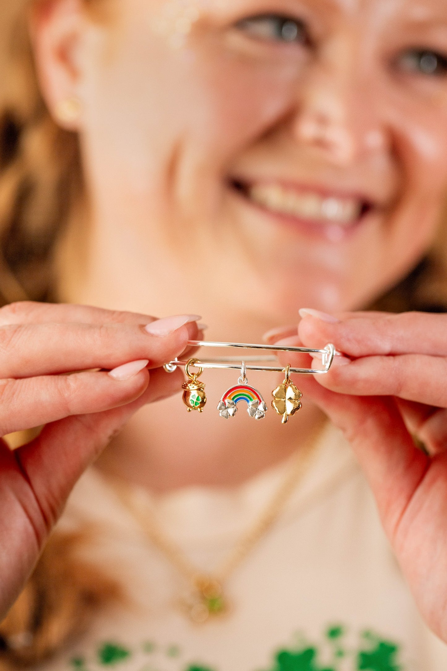 St. Patrick’s Day End of the Rainbow Multi-Charm Bangle Two Tone