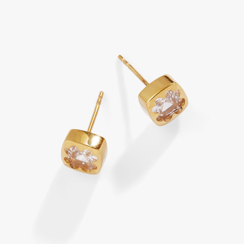 Crystal Clover Mini Stud Earrings Stainless Steel Gold