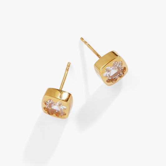 Crystal Clover Mini Stud Earrings Stainless Steel Gold