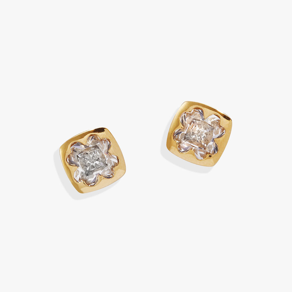 Crystal Clover Mini Stud Earrings Stainless Steel Gold