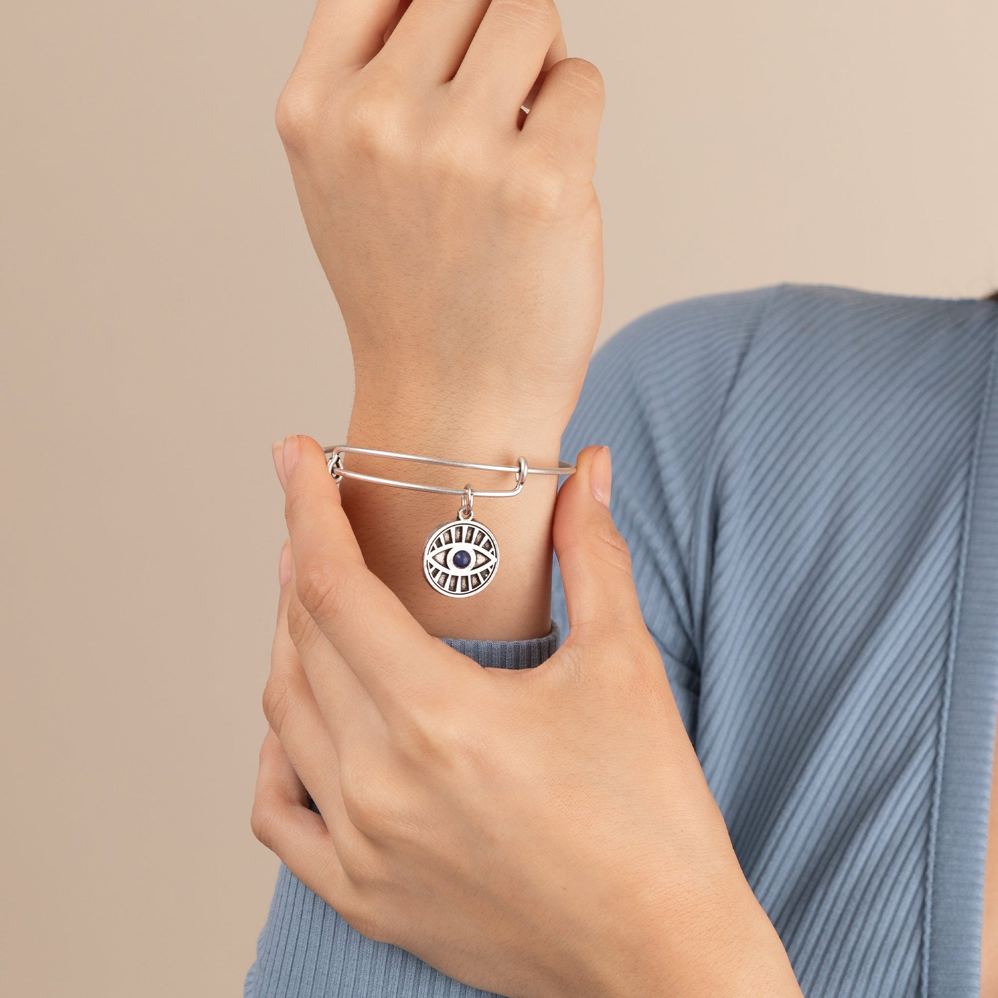 Evil Eye + Sodalite Charm Bangle Bracelet - Alex and Ani Rafaelian Silver