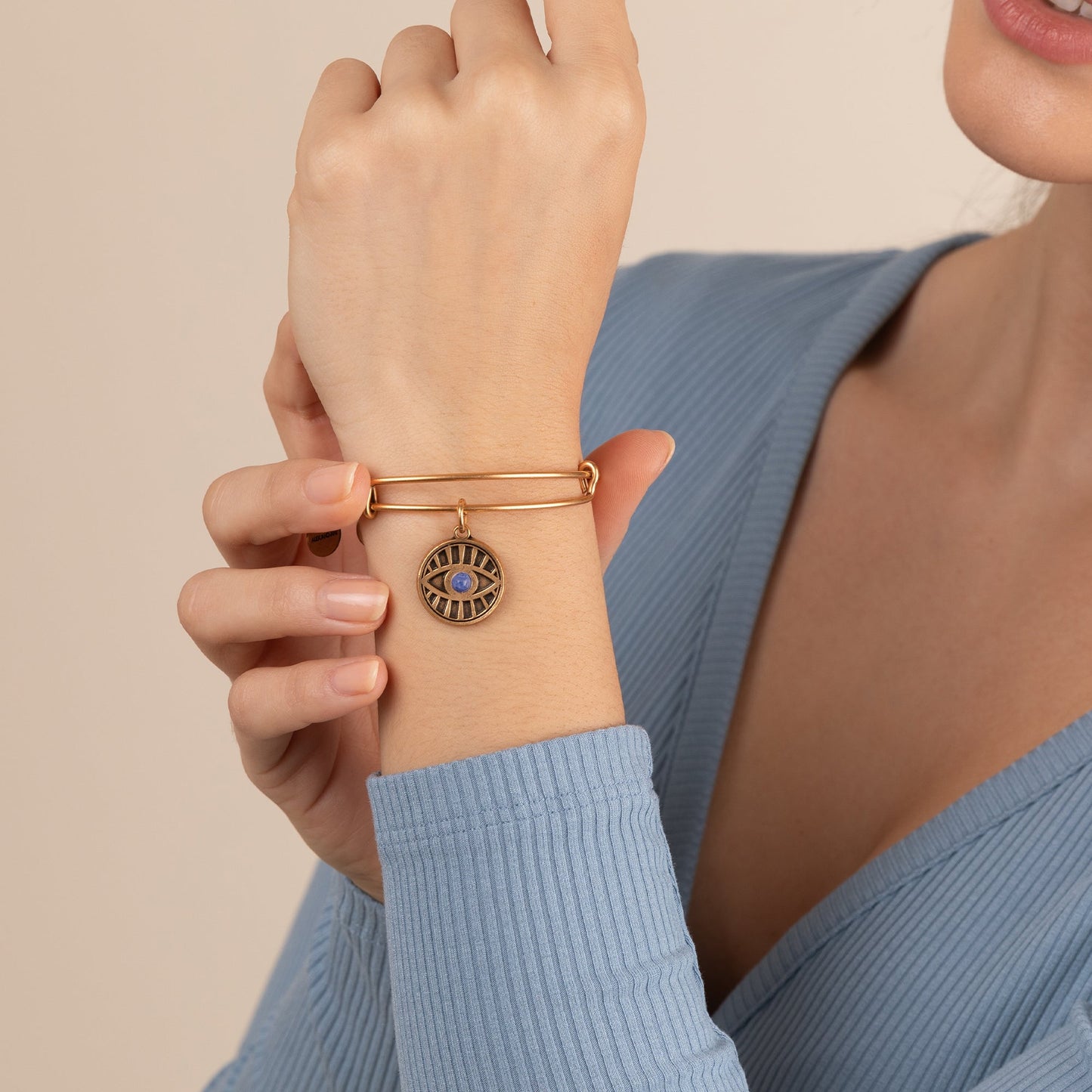 Evil Eye + Sodalite Charm Bangle Bracelet - Alex and Ani Rafaelian Silver