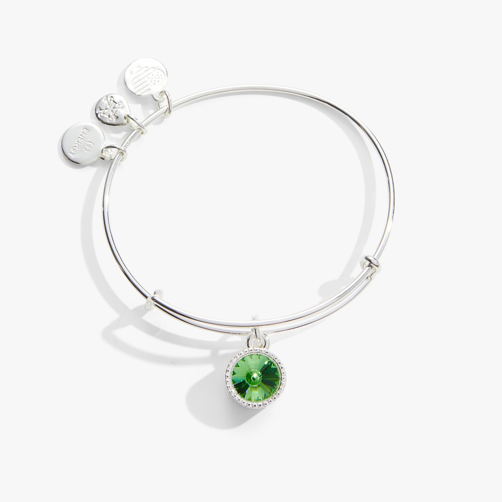 Peridot August Birthstone Charm Bangle Silver