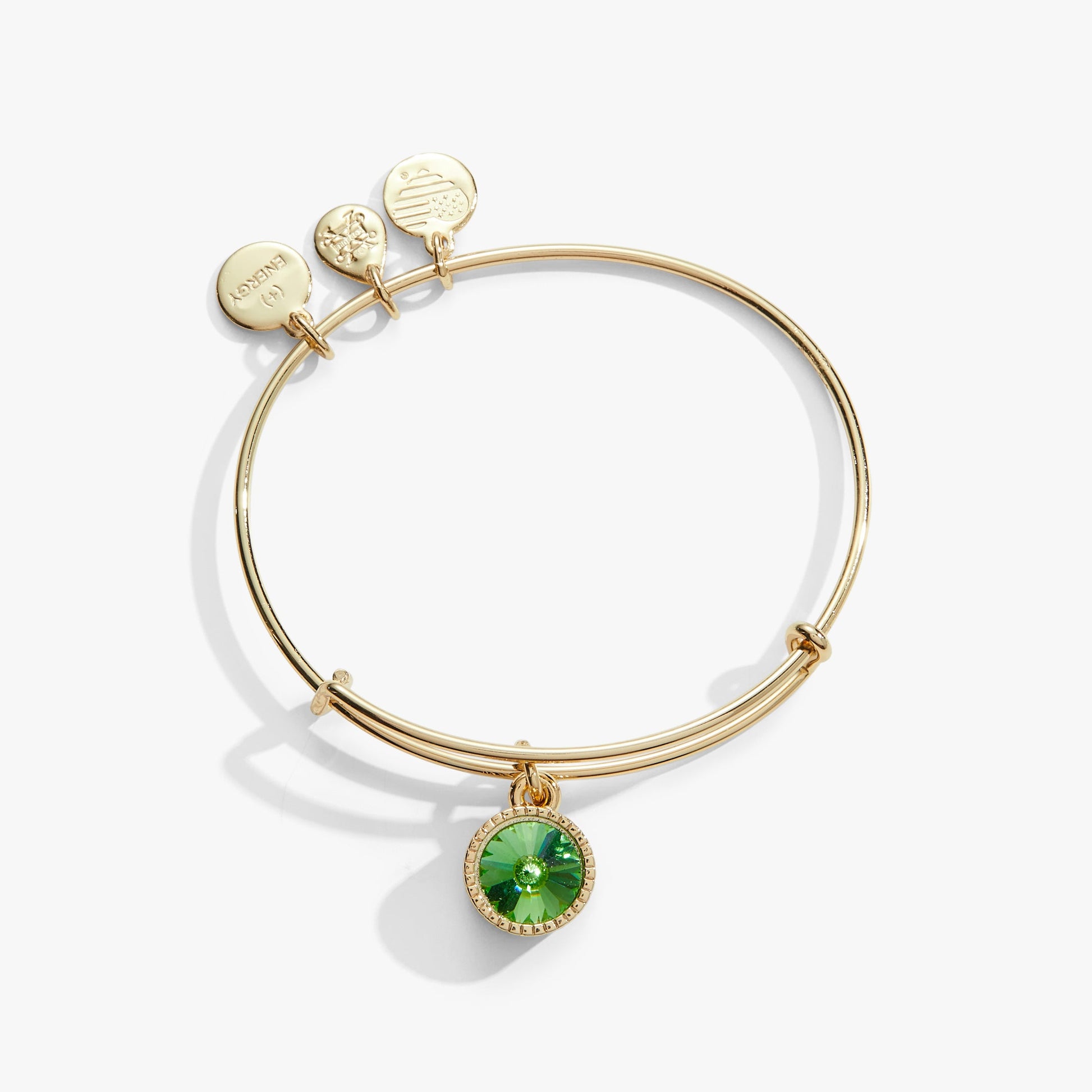 Peridot August Birthstone Charm Bangle Silver