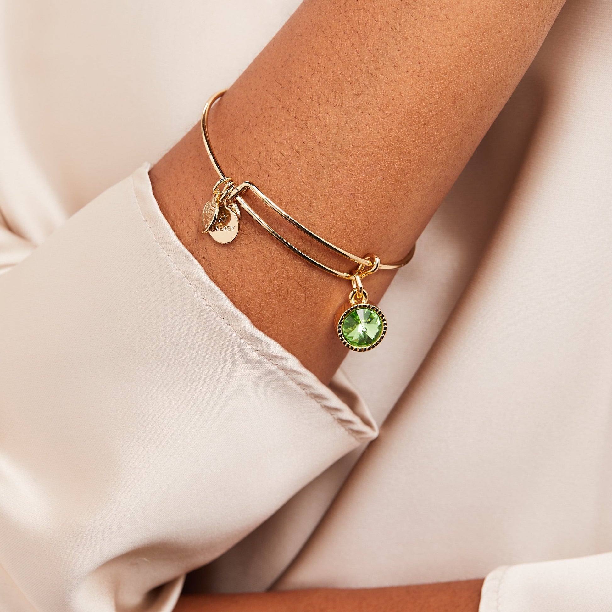 Peridot August Birthstone Charm Bangle Silver