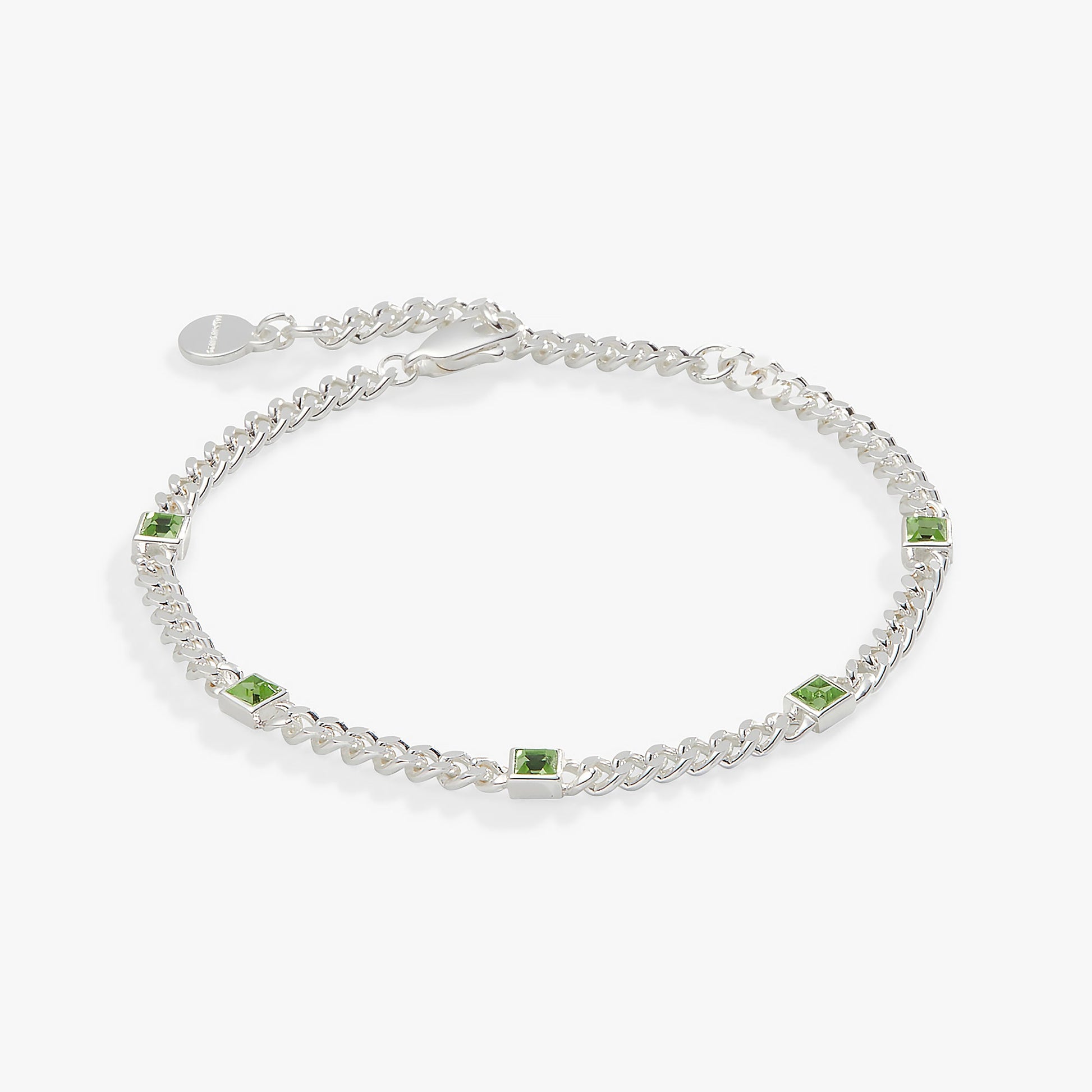 Peridot Curb Chain Bracelet, August Birthstone Silver