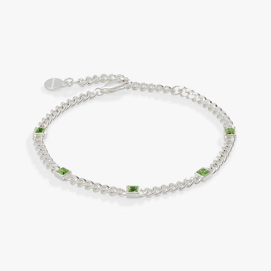 Peridot Curb Chain Bracelet, August Birthstone Silver