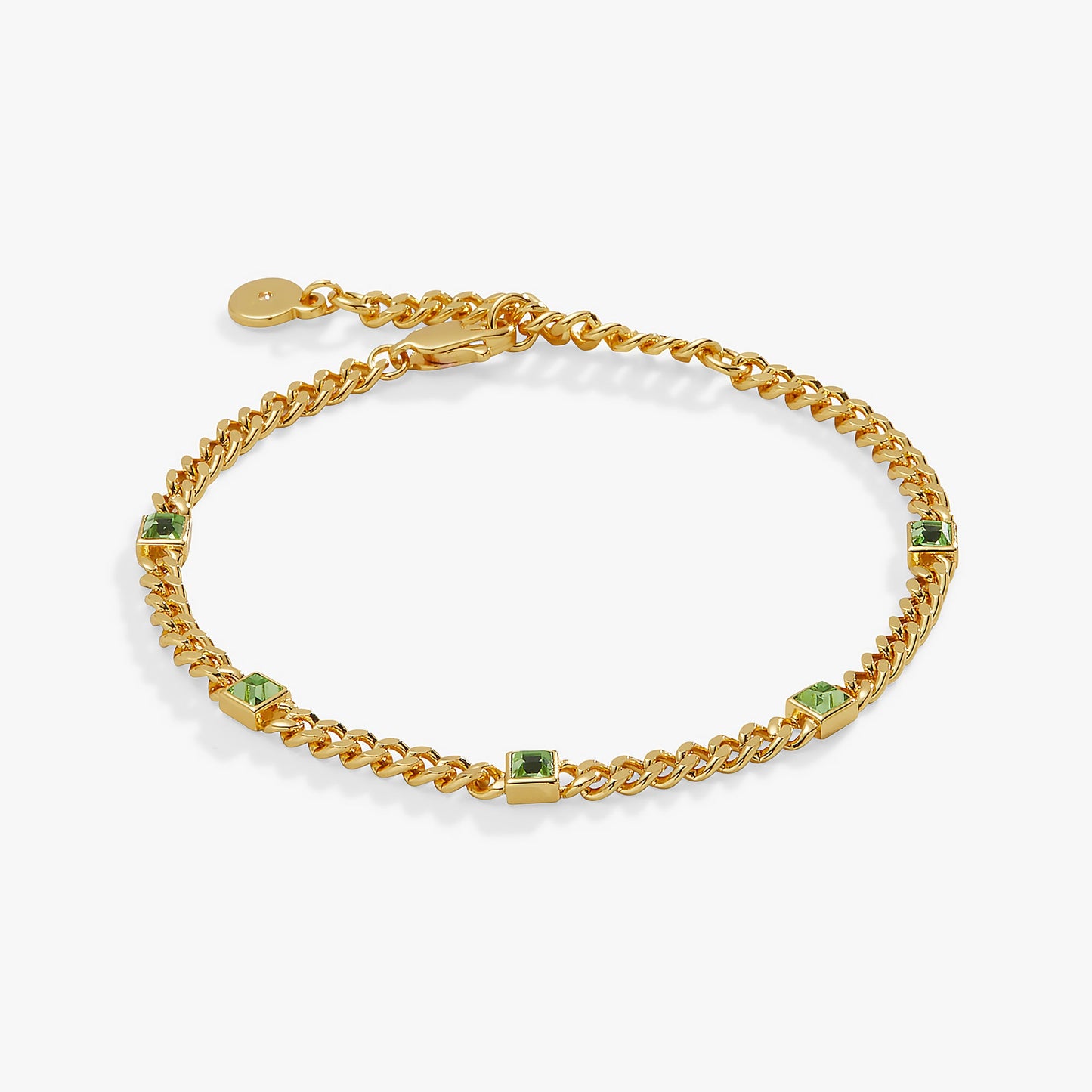 Peridot Curb Chain Bracelet, August Birthstone Silver