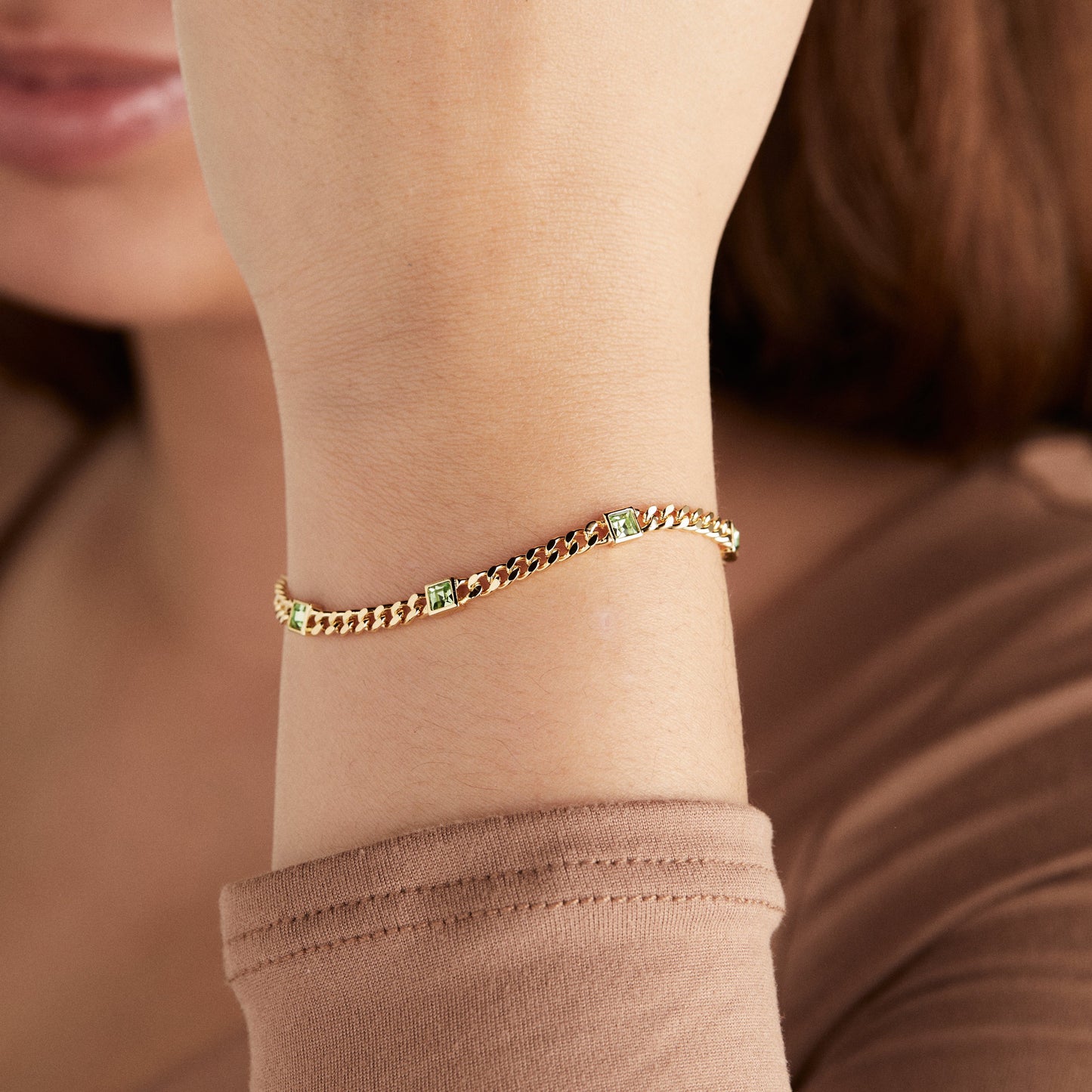 Peridot Curb Chain Bracelet, August Birthstone Silver