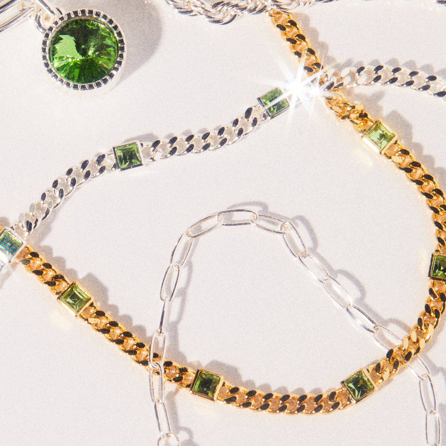 Peridot Curb Chain Bracelet, August Birthstone Silver