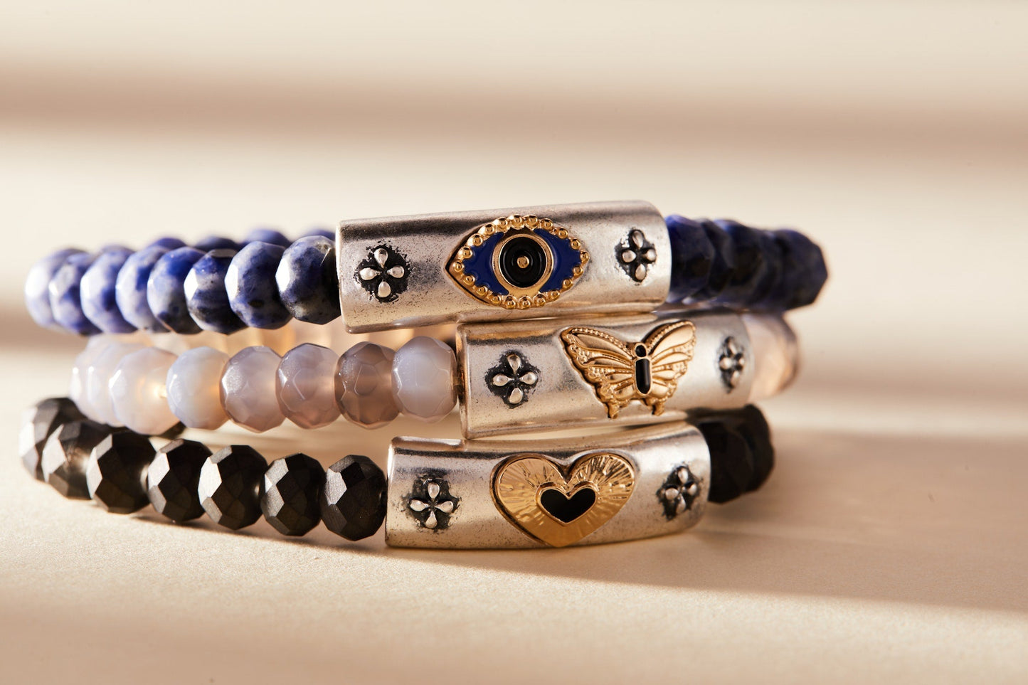 Antique Evil Eye Stretch Bracelet Two Tone