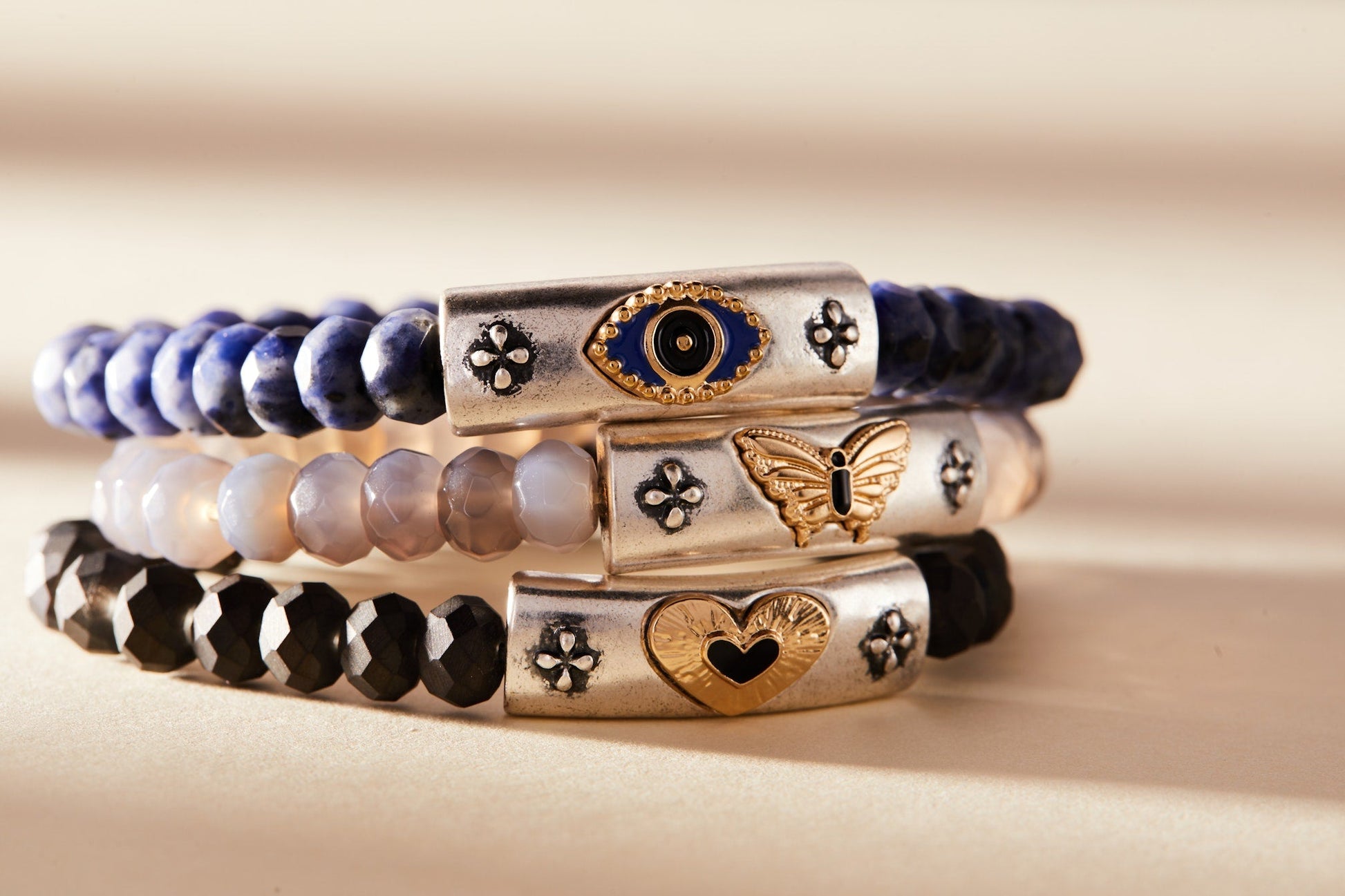 Antique Evil Eye Stretch Bracelet Two Tone