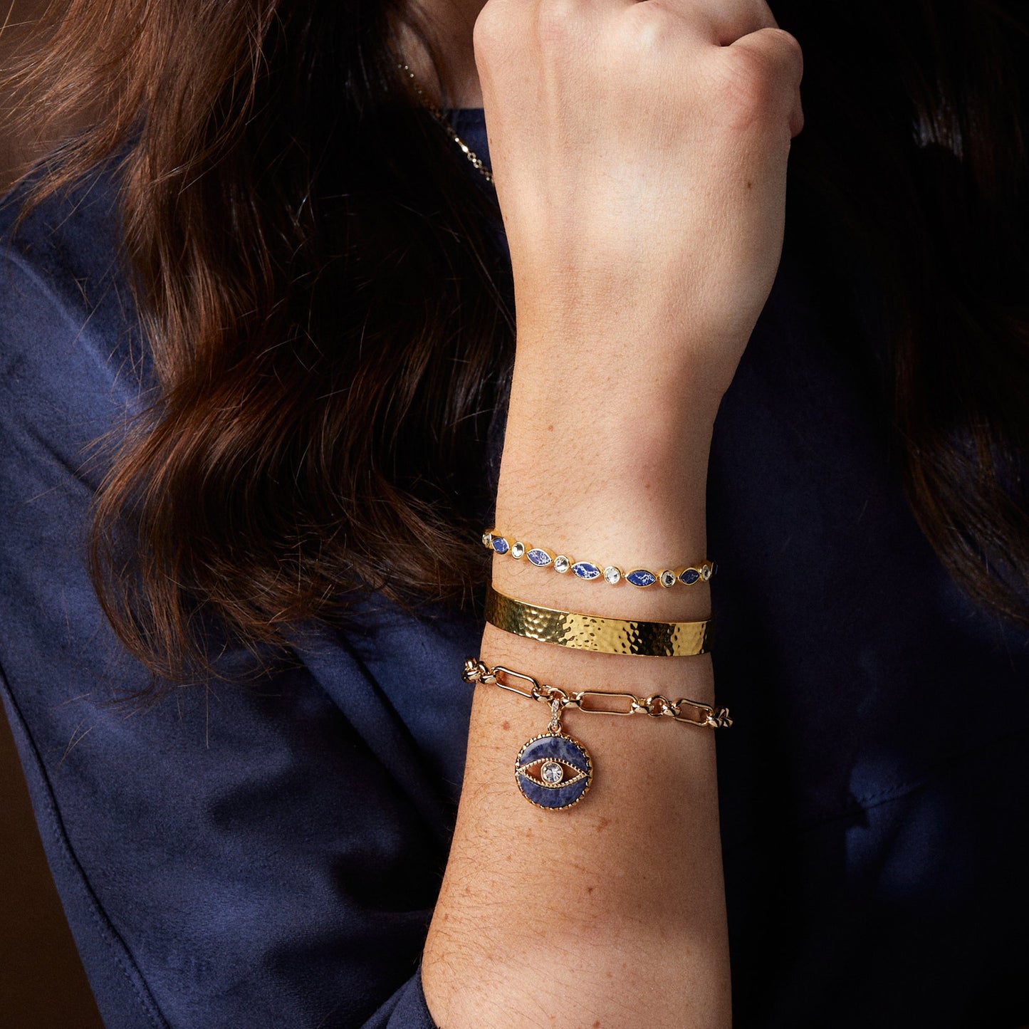 Sodalite Evil Eye Chain Bracelet Gold