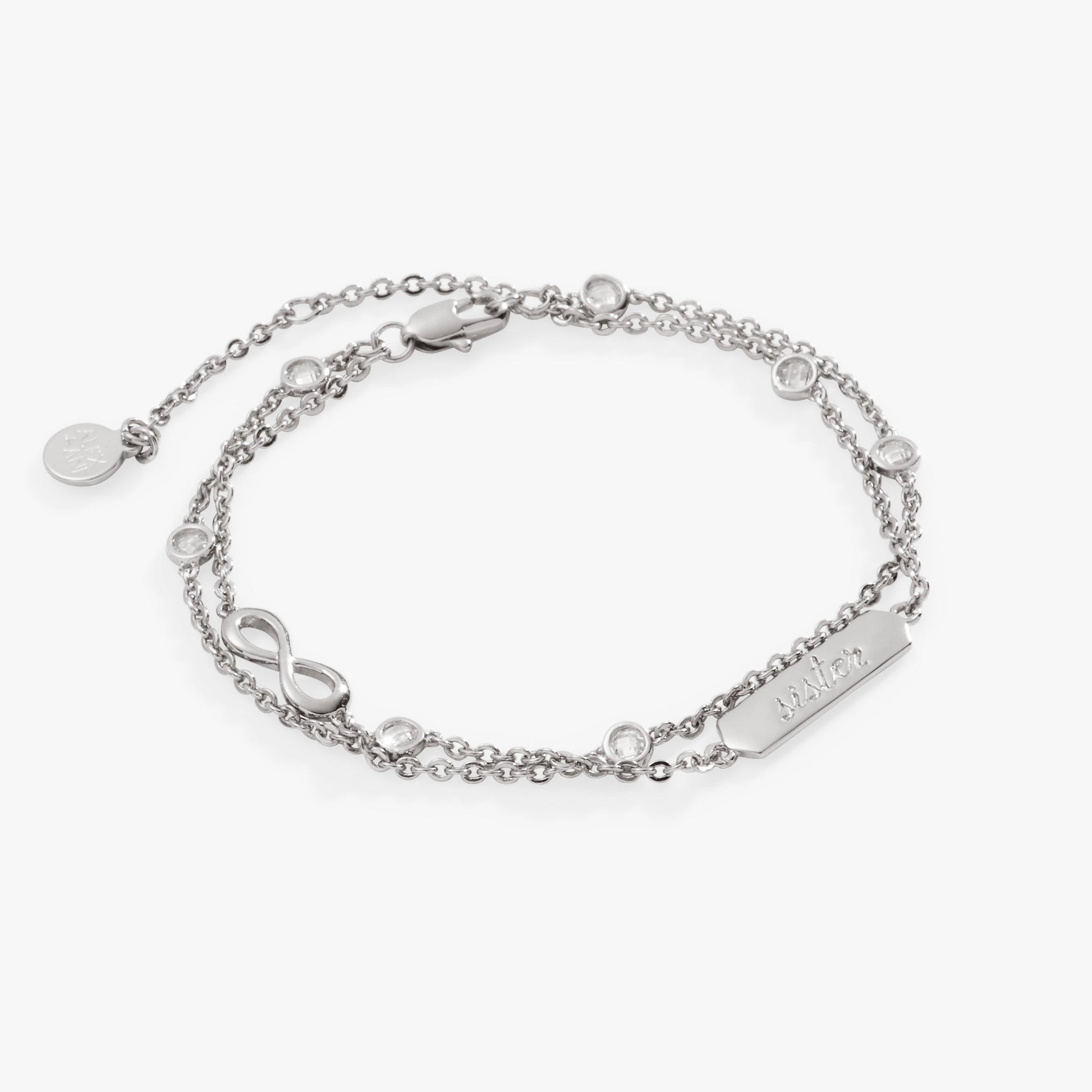 Sister Infinity Chain Double Strand Bracelet Silver