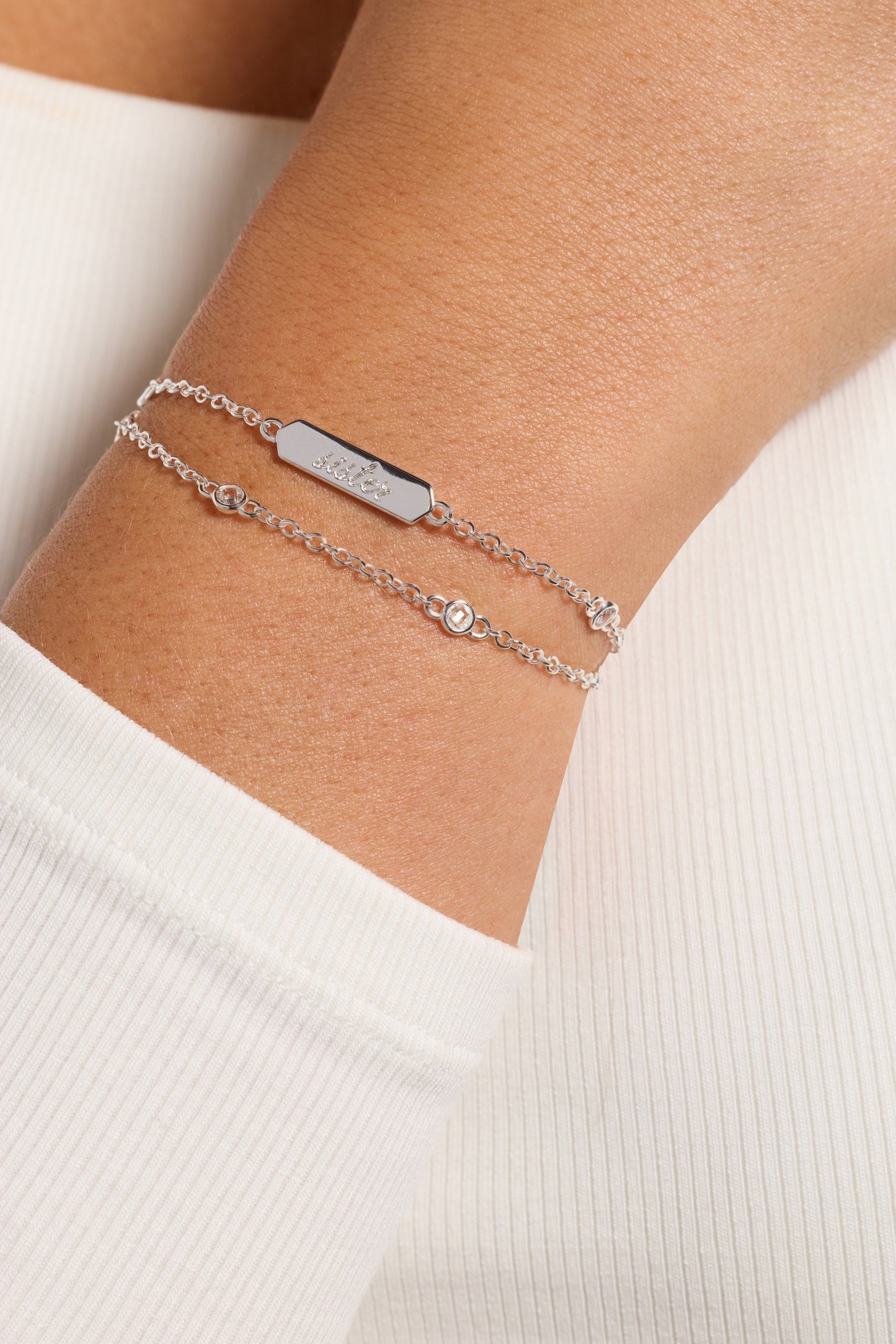 Sister Infinity Chain Double Strand Bracelet Silver