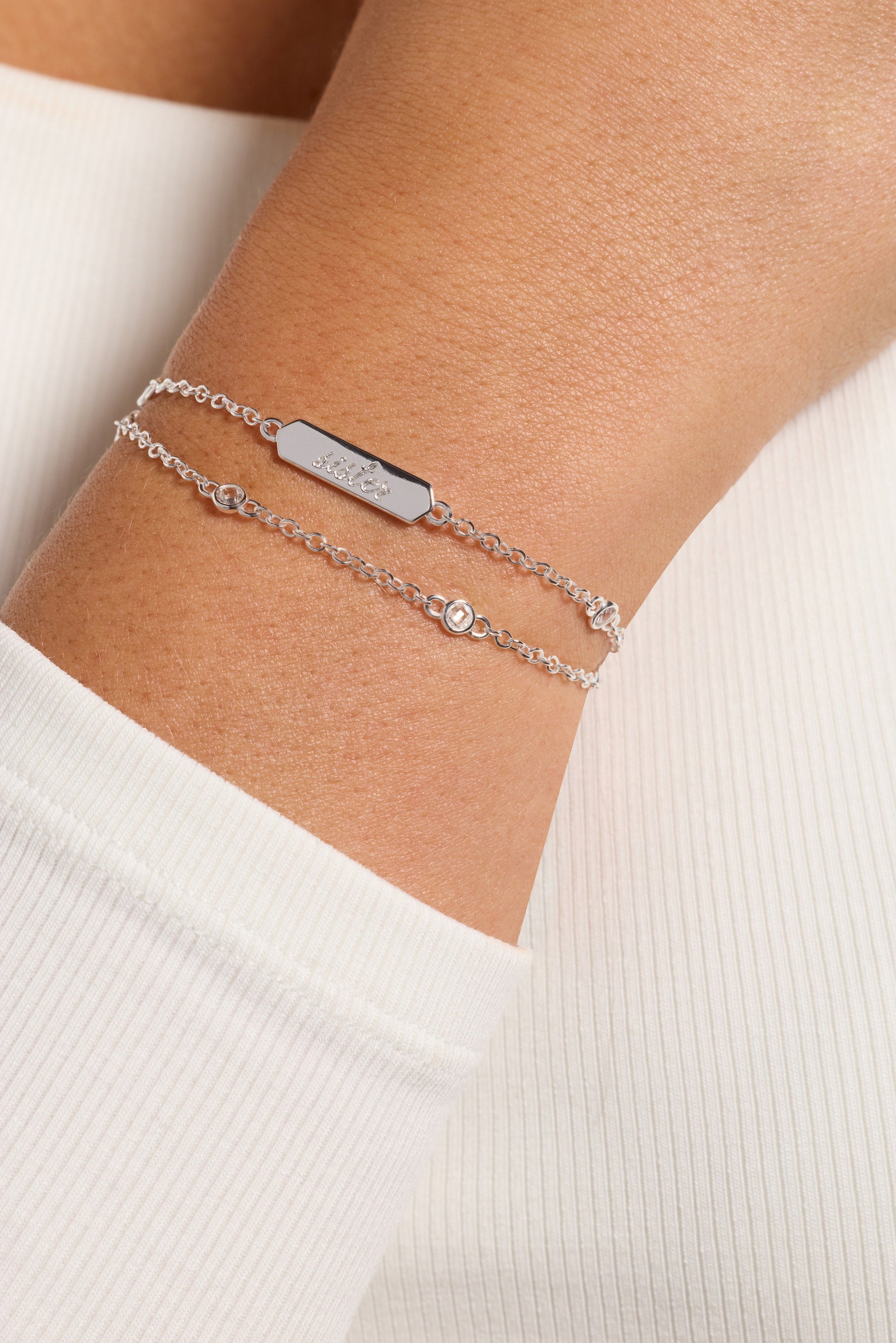 Sister Infinity Chain Double Strand Bracelet Silver