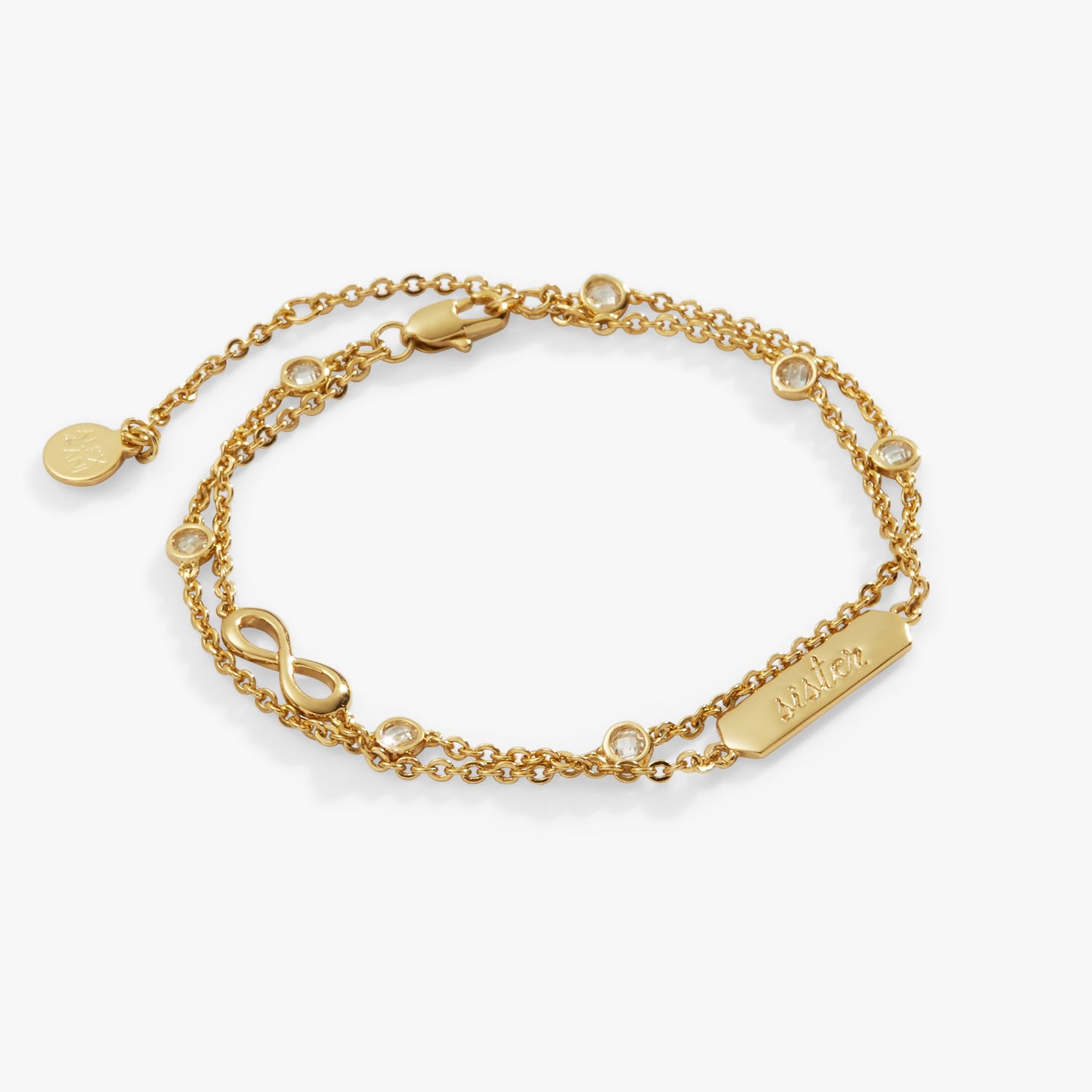 Sister Infinity Chain Double Strand Bracelet Silver