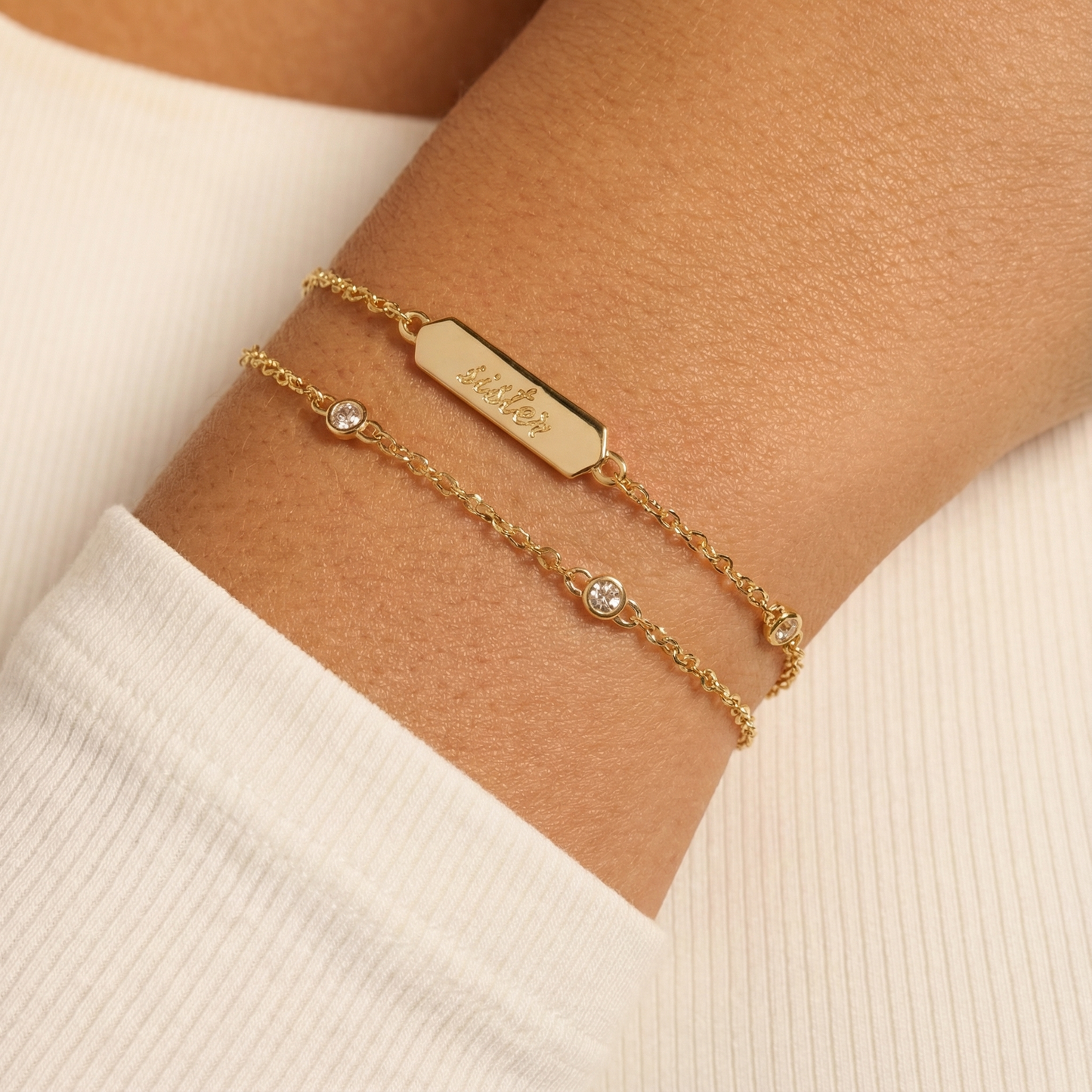 Sister Infinity Chain Double Strand Bracelet Silver