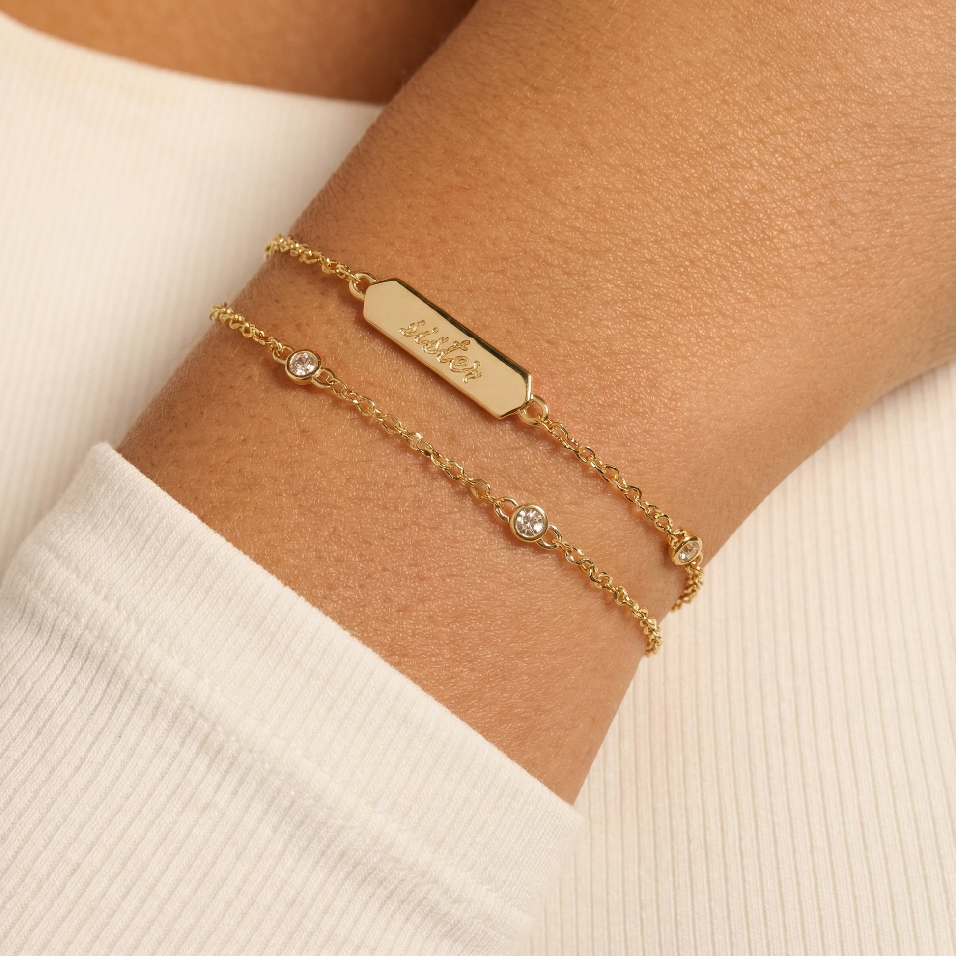 Sister Infinity Chain Double Strand Bracelet Silver