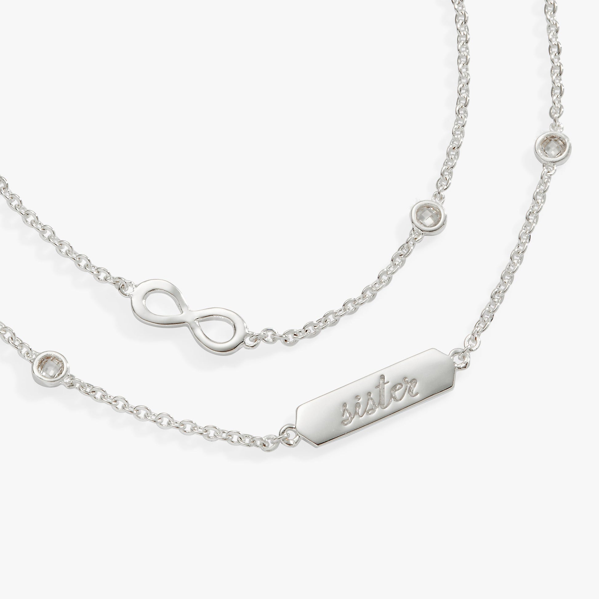 Sister Infinity Chain Double Strand Bracelet Silver