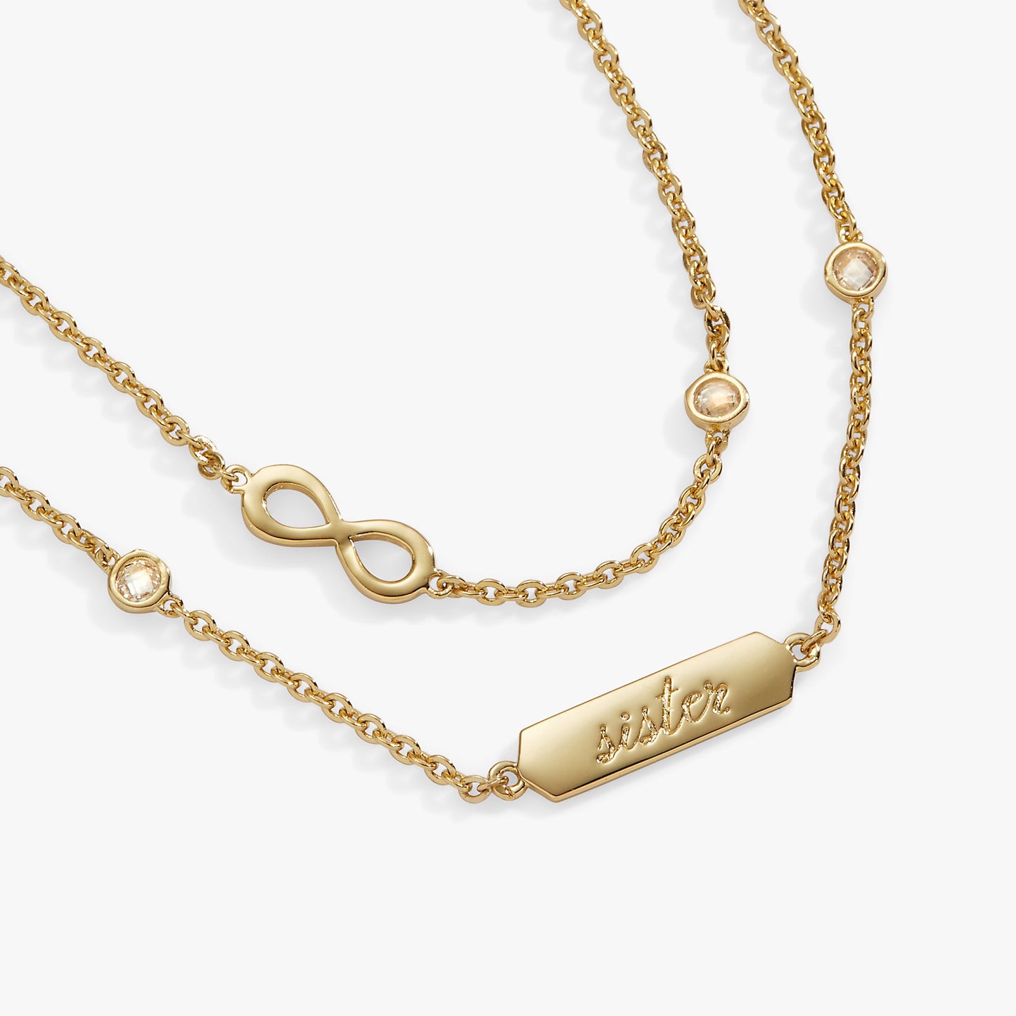 Sister Infinity Chain Double Strand Bracelet Silver