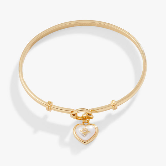 Pearl Heart + Crystal Charm Clip Bangle Gold