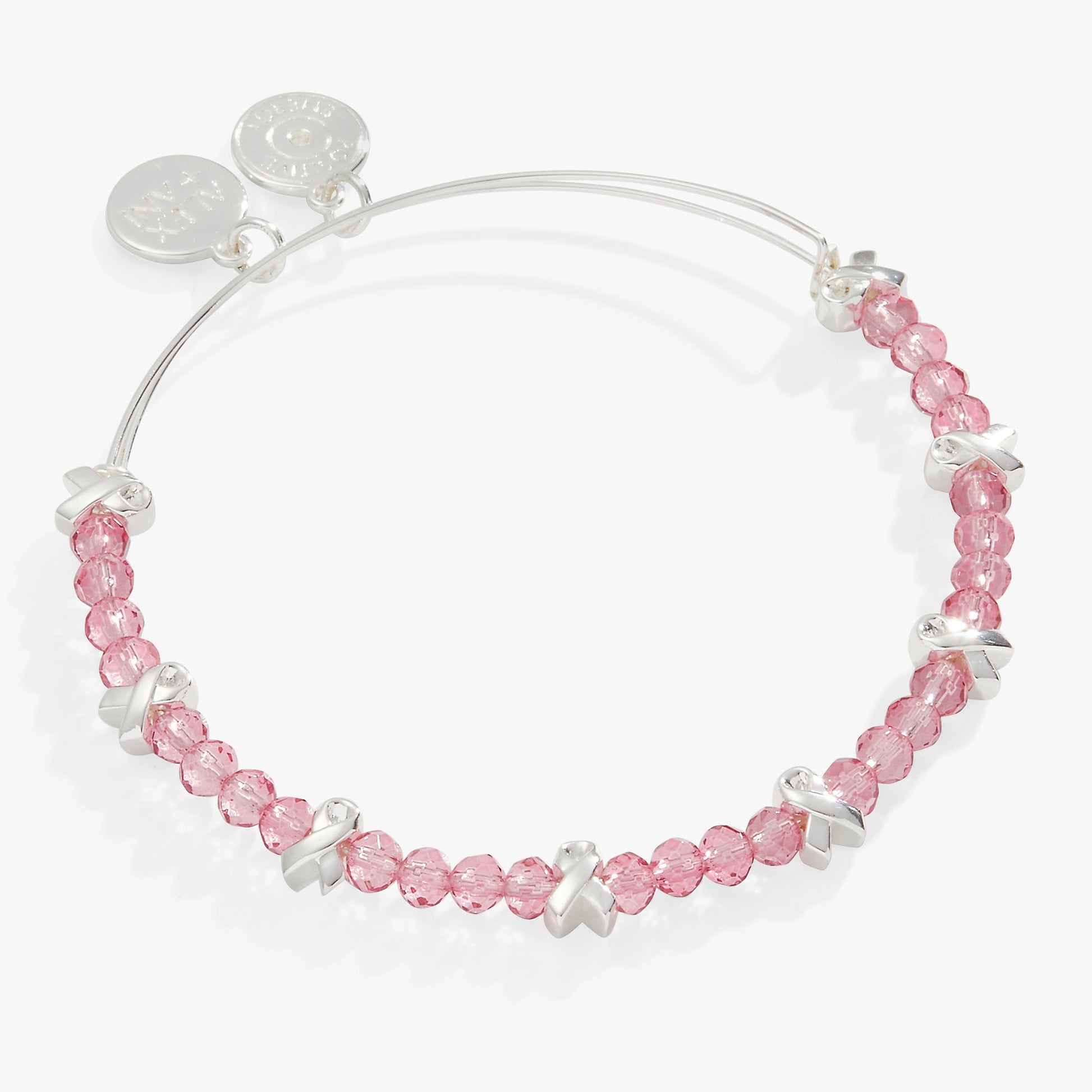 Breast Cancer Awareness Pink Ribbon Bangle Silver