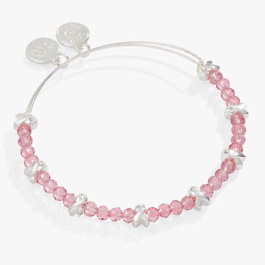 Breast Cancer Awareness Pink Ribbon Bangle Silver