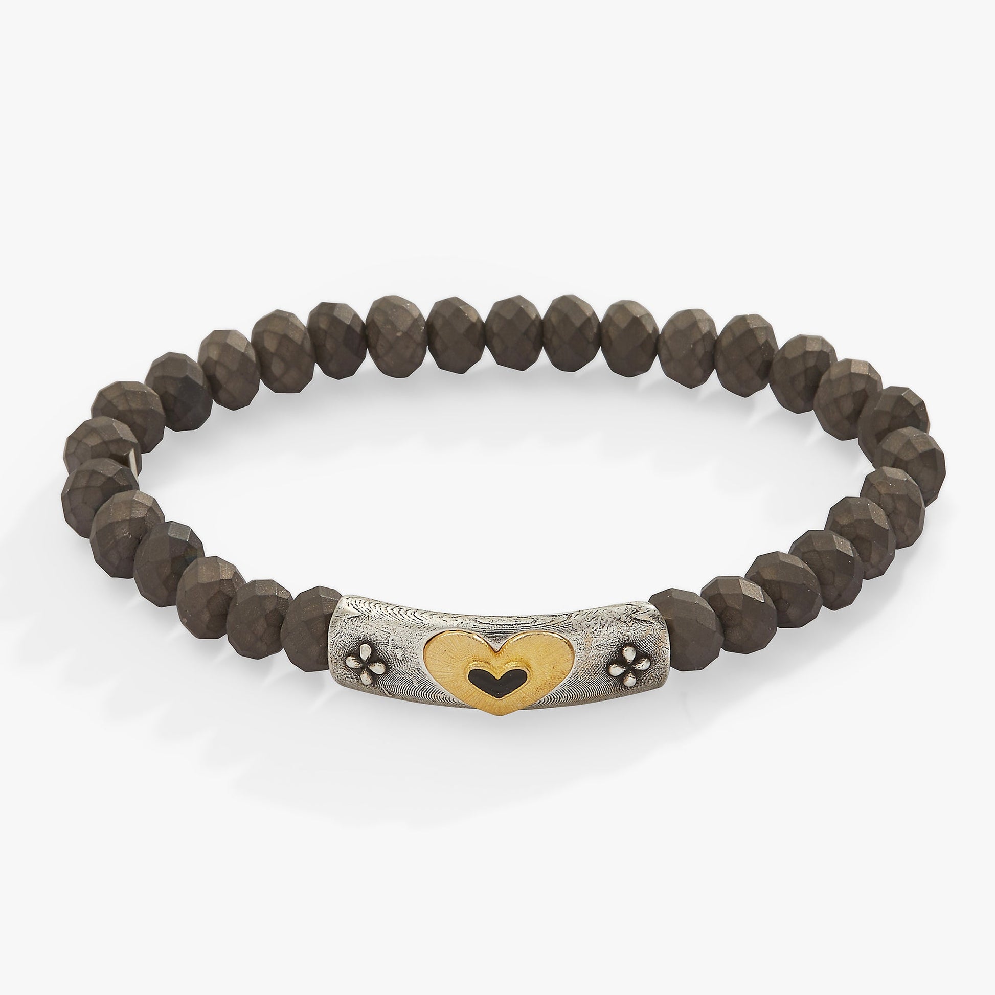 Antique Heart Stretch Bracelet Two Tone