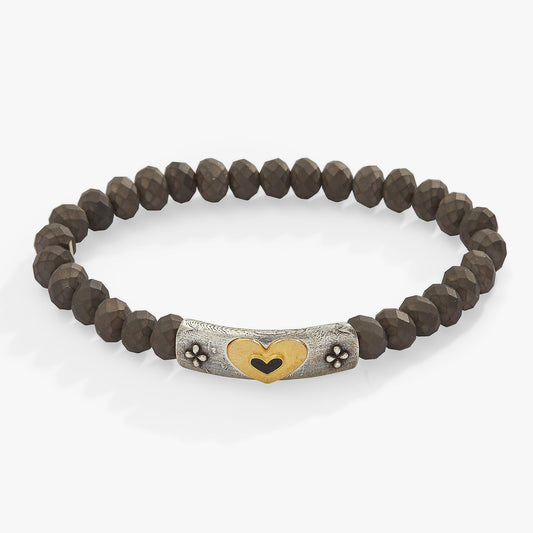 Antique Heart Stretch Bracelet Two Tone