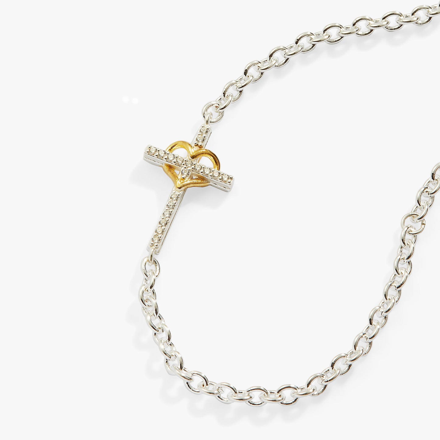 Sterling Silver Cross and Heart Bracelet – Meaningful Occasion Gift Two Tone - Sterling Silver