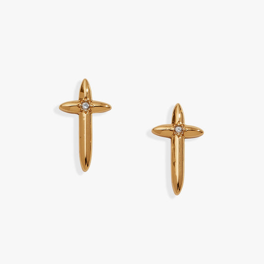 4:13 Cross Stud Earrings Gold