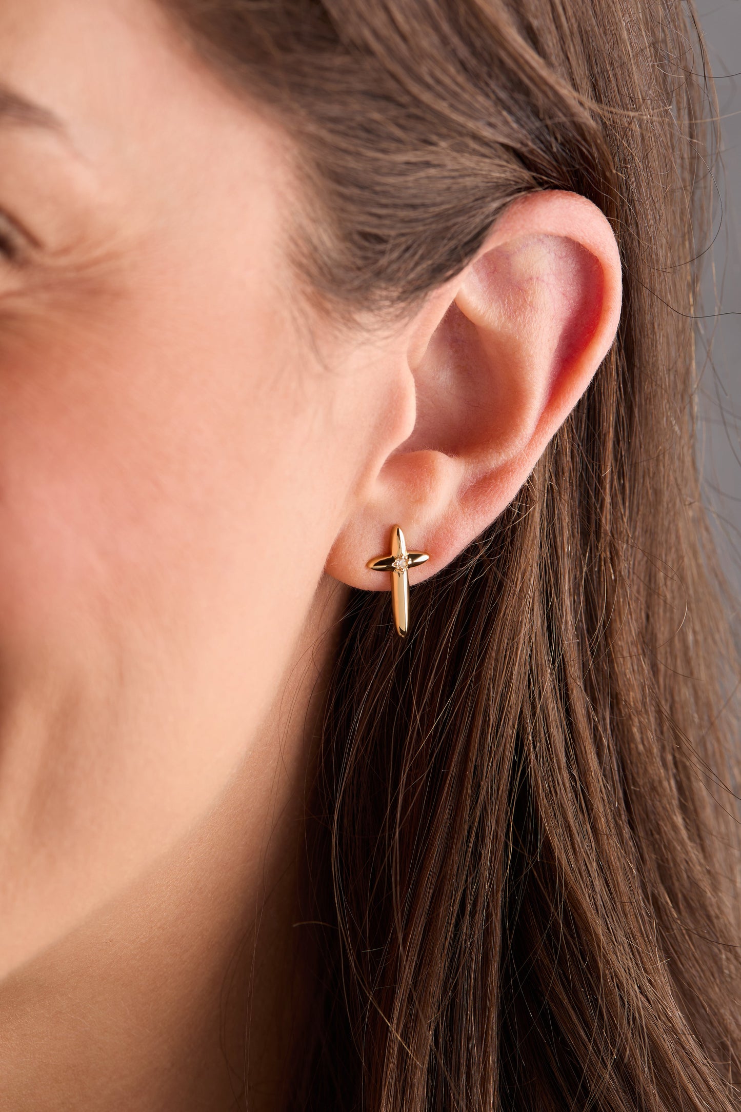 4:13 Cross Stud Earrings Gold