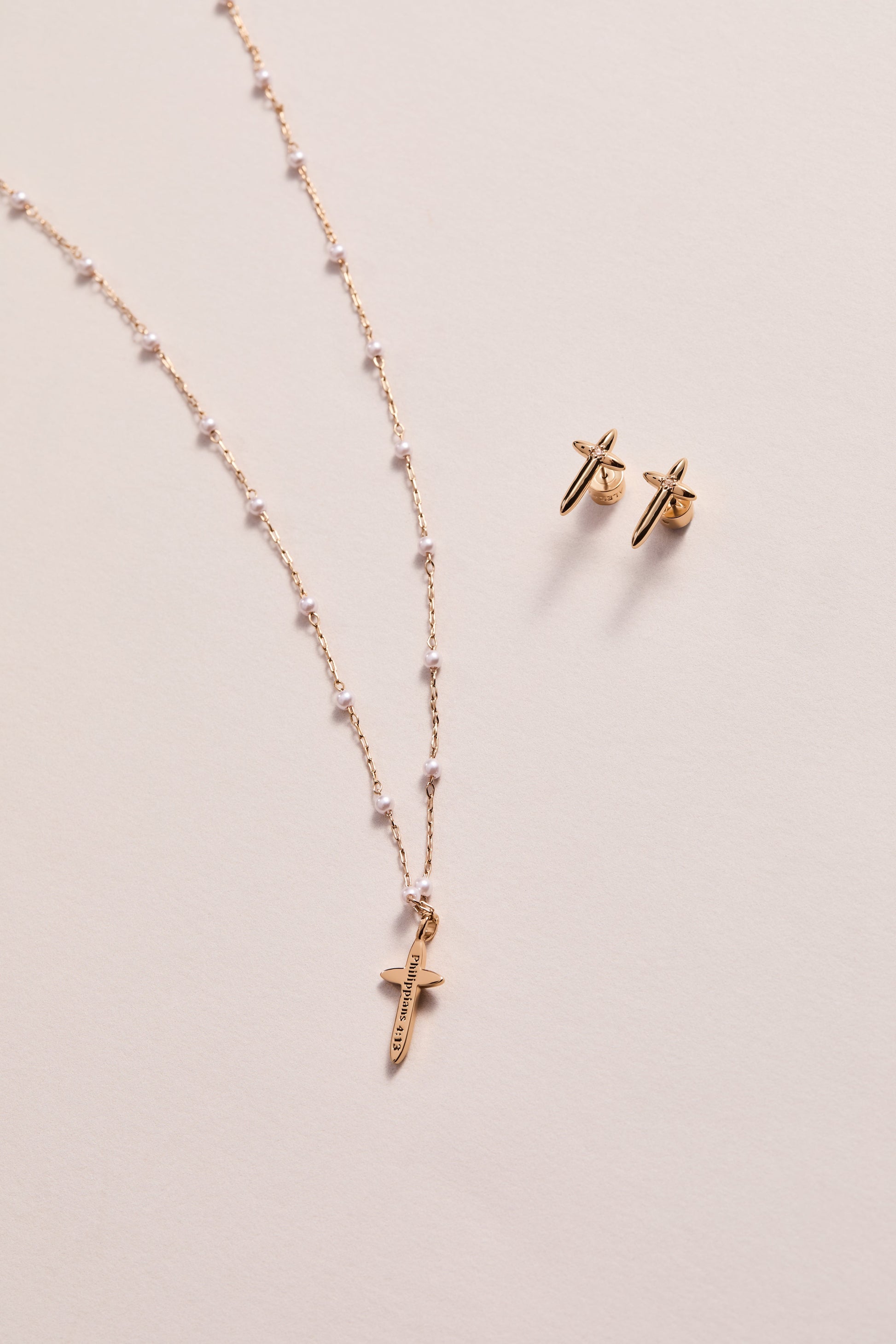 4:13 Cross Stud Earrings Gold
