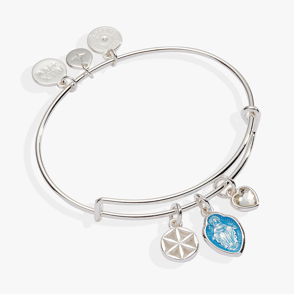 Faith and Family Mother Mary Charm Bangle Silver