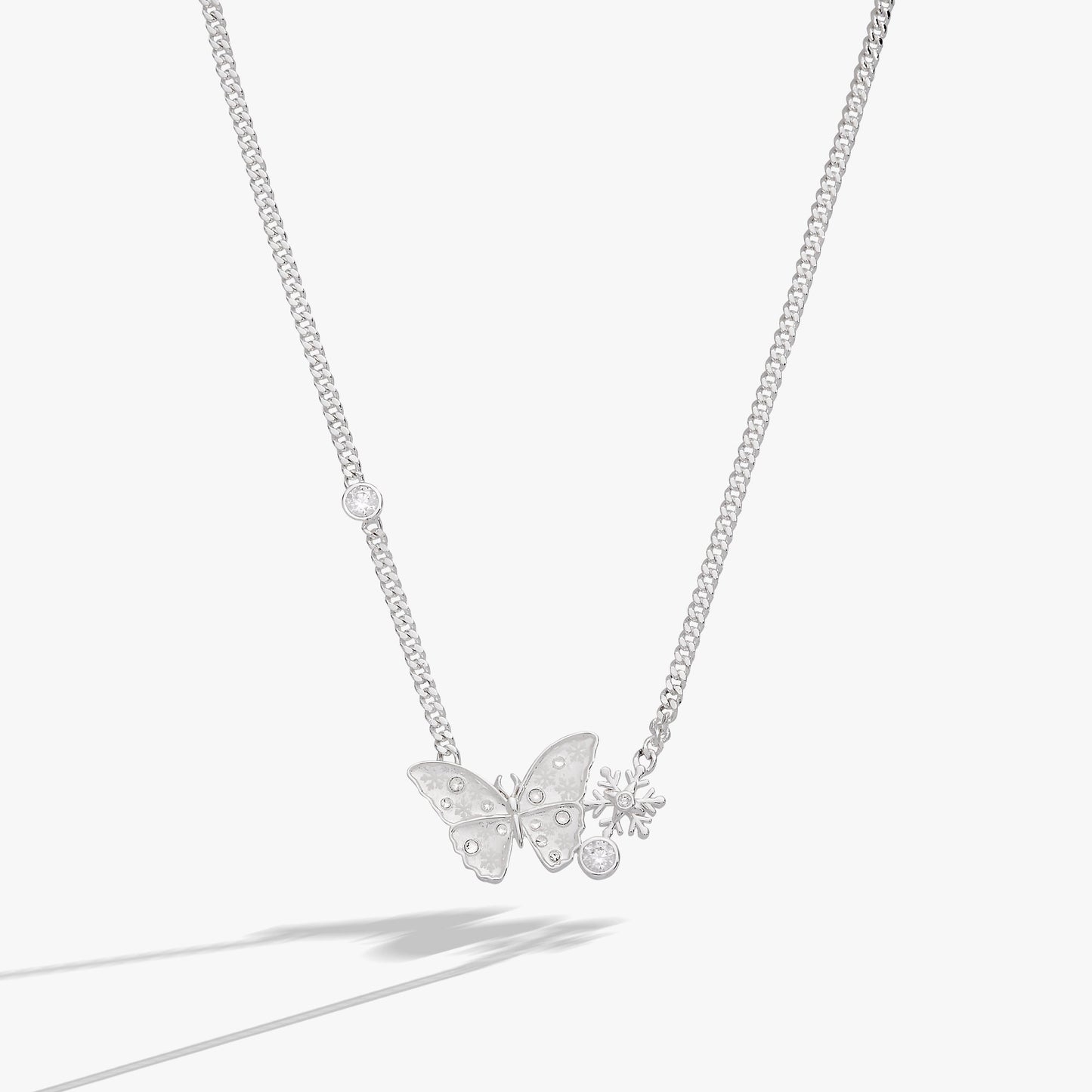 Glass Butterfly Inline Necklace Silver