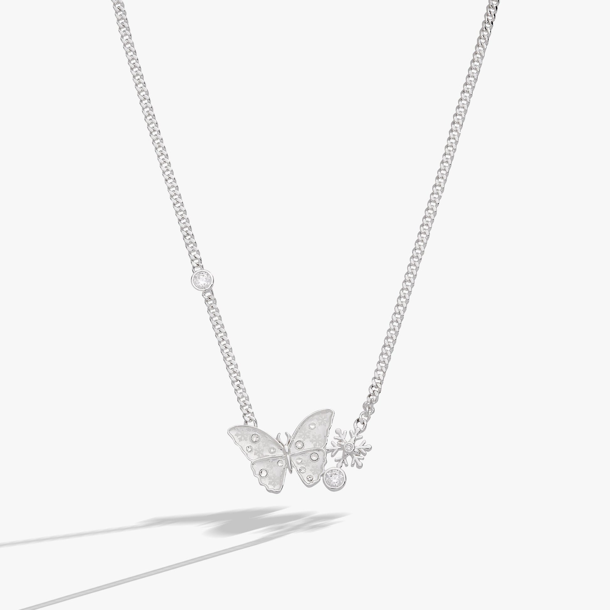 Glass Butterfly Inline Necklace Silver