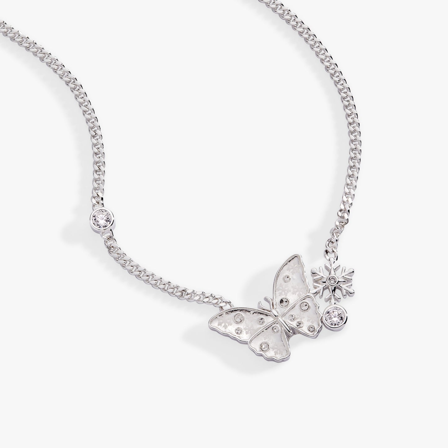 Glass Butterfly Inline Necklace Silver