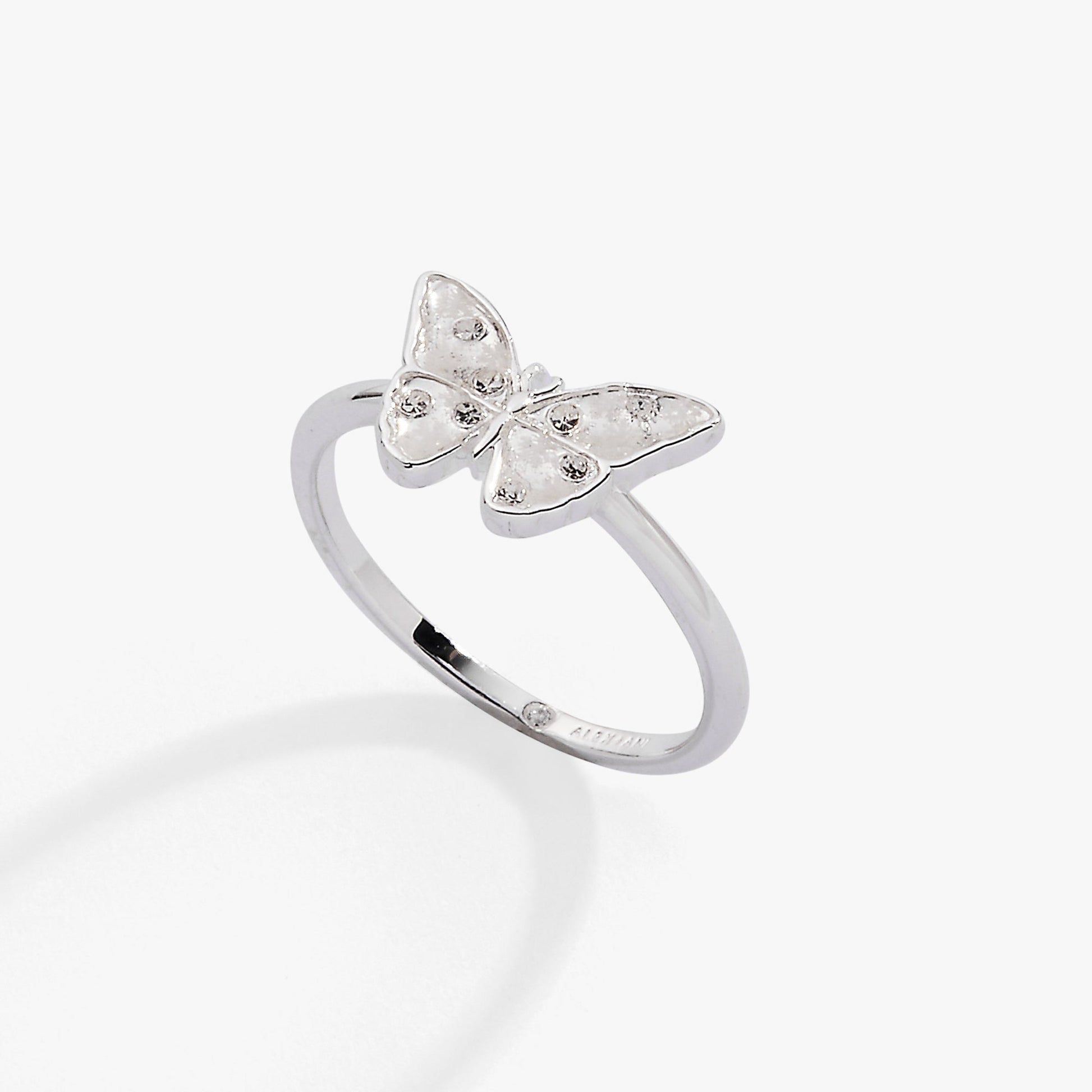 Glass Butterfly Statement Ring Silver