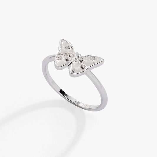 Glass Butterfly Statement Ring Silver