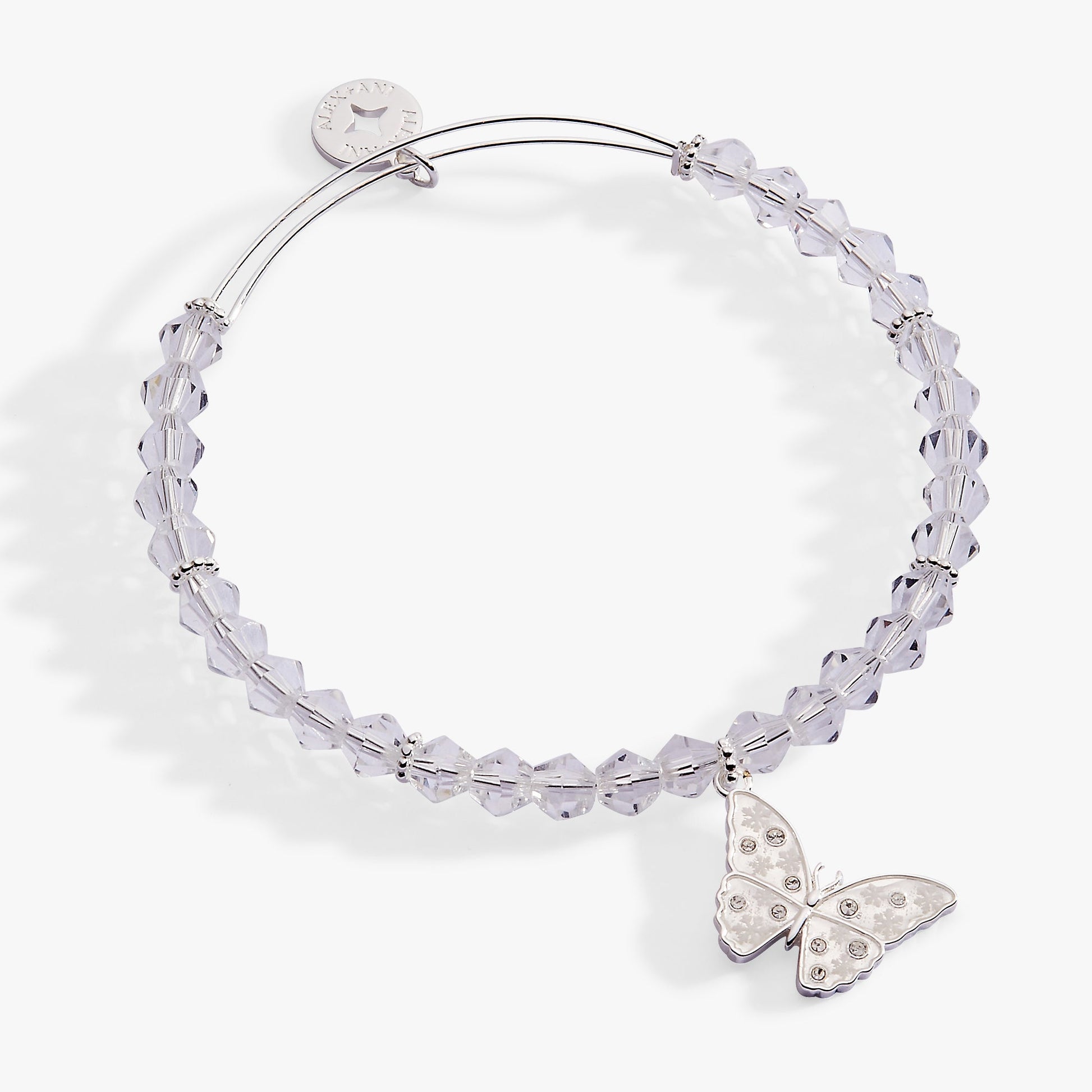 Glass Butterfly Beaded Charm Bangle Silver