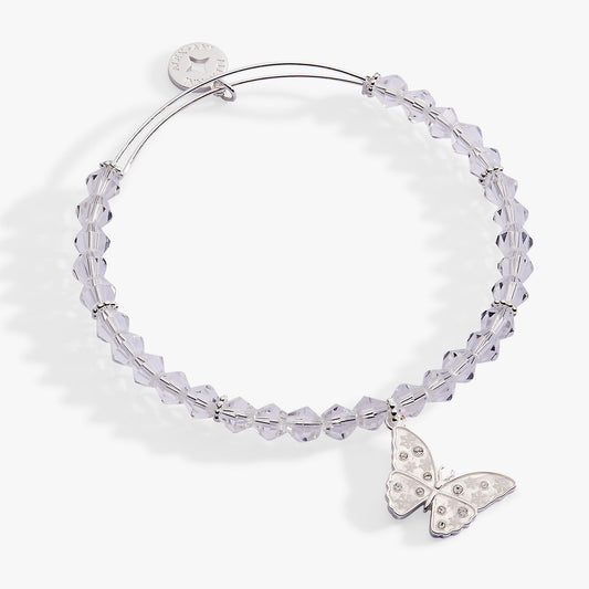 Glass Butterfly Beaded Charm Bangle Silver