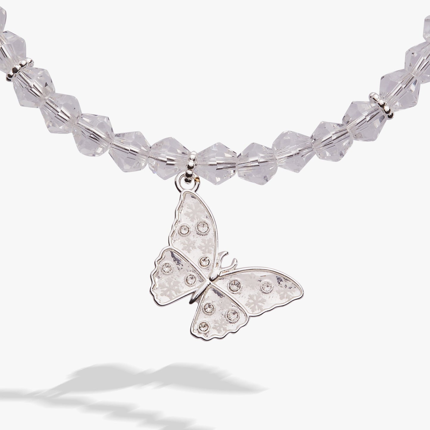 Glass Butterfly Beaded Charm Bangle Silver