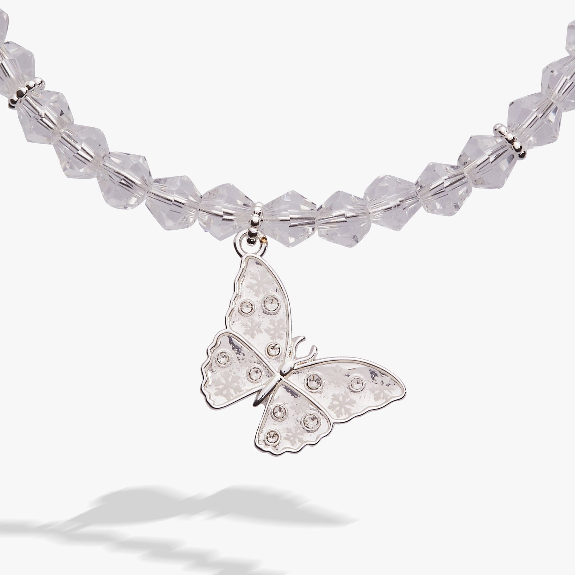 Glass Butterfly Beaded Charm Bangle Silver