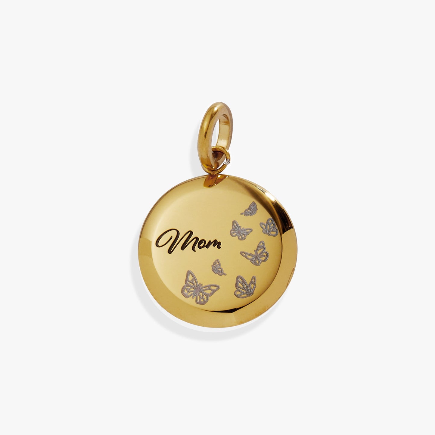 Mom Butterfly Disc Charm Stainless Steel Gold