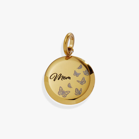Mom Butterfly Disc Charm Stainless Steel Gold