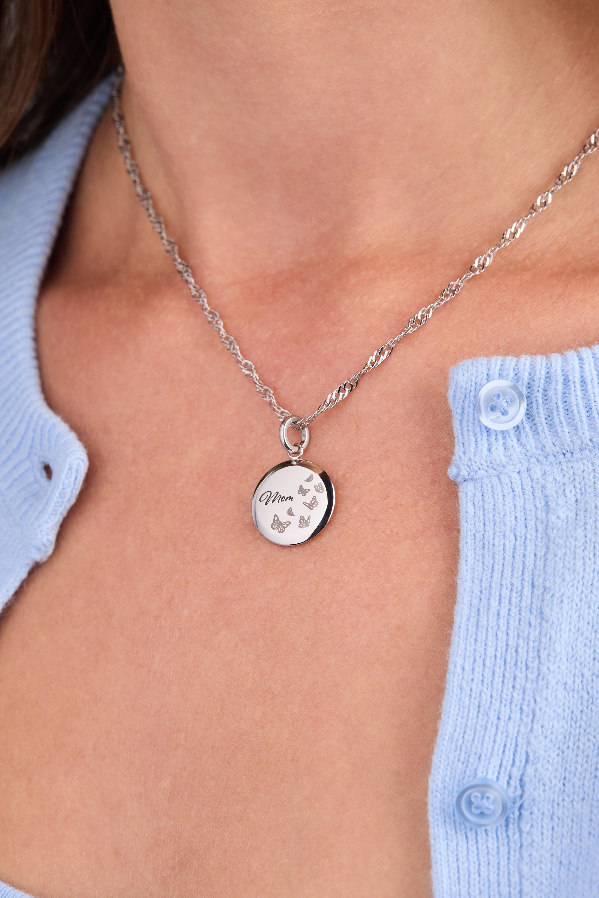 Mom Butterfly Disc Charm Stainless Steel Gold